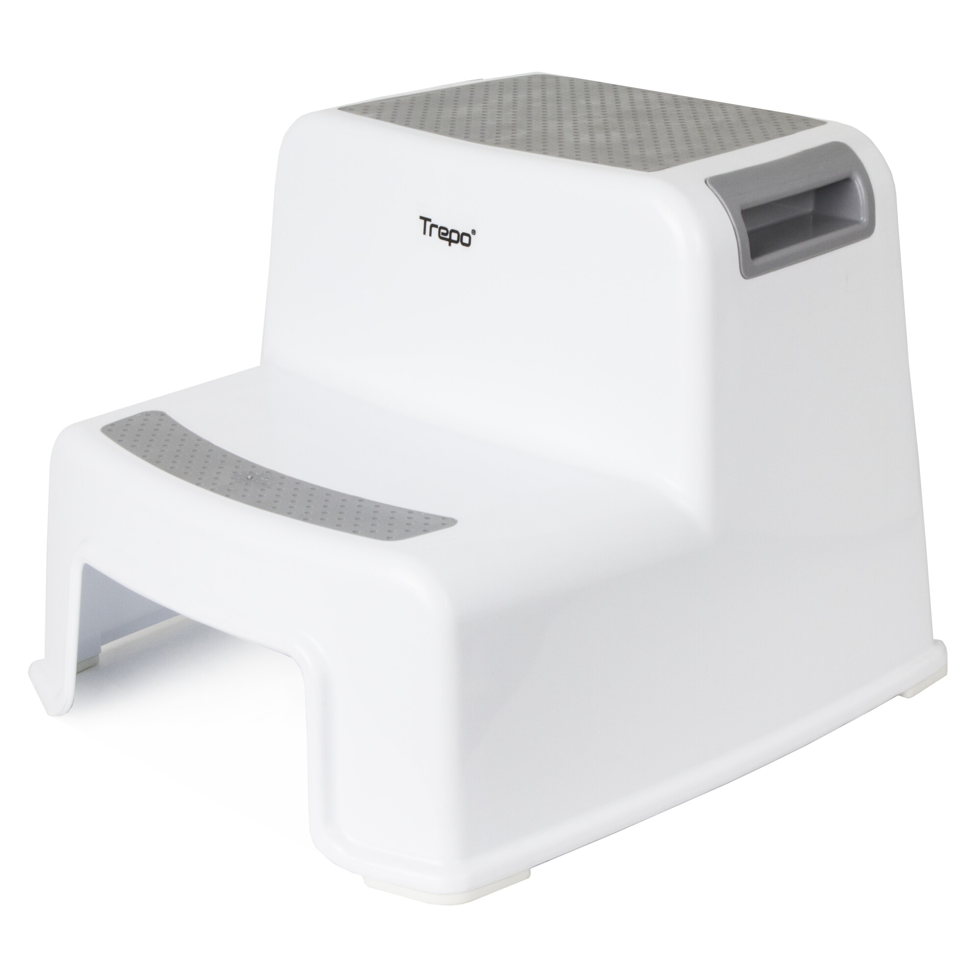 Scaunel Inaltator WC TREPO® cu Suprafata Antialunecare, Taburet Inaltator Chiuveta pentru Copii in Doua Trepte, Scara / Scaun pentru Copii cu Utilizare in Baie, Toaleta sau Bucatarie ,Alb / Gri