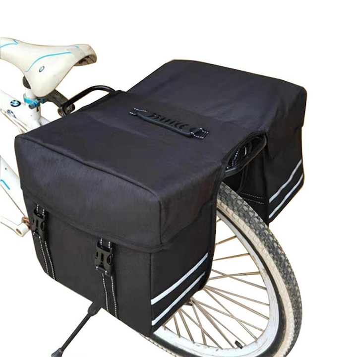 Dupla kerékpártáska, Kerékpáros táska, biciklis túratáska csomagtartóra, hátsó ülésre, vízálló, Fekete