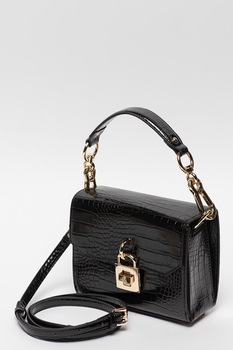 Steve Madden, Geanta crossbody de piele ecologica cu aspect de piele de crocodil Pure, Negru/Auriu Steve Madden, Geanta crossbody de piele ecologica cu aspect de piele de crocodil Pure, Negru/Auriu