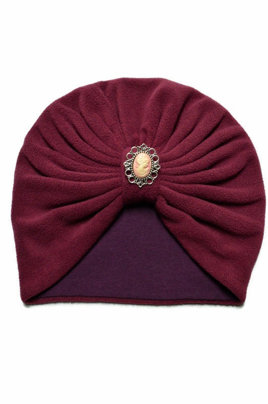 Turban de iarna, din polar antipiling, bordo, accesorizat, marime universala