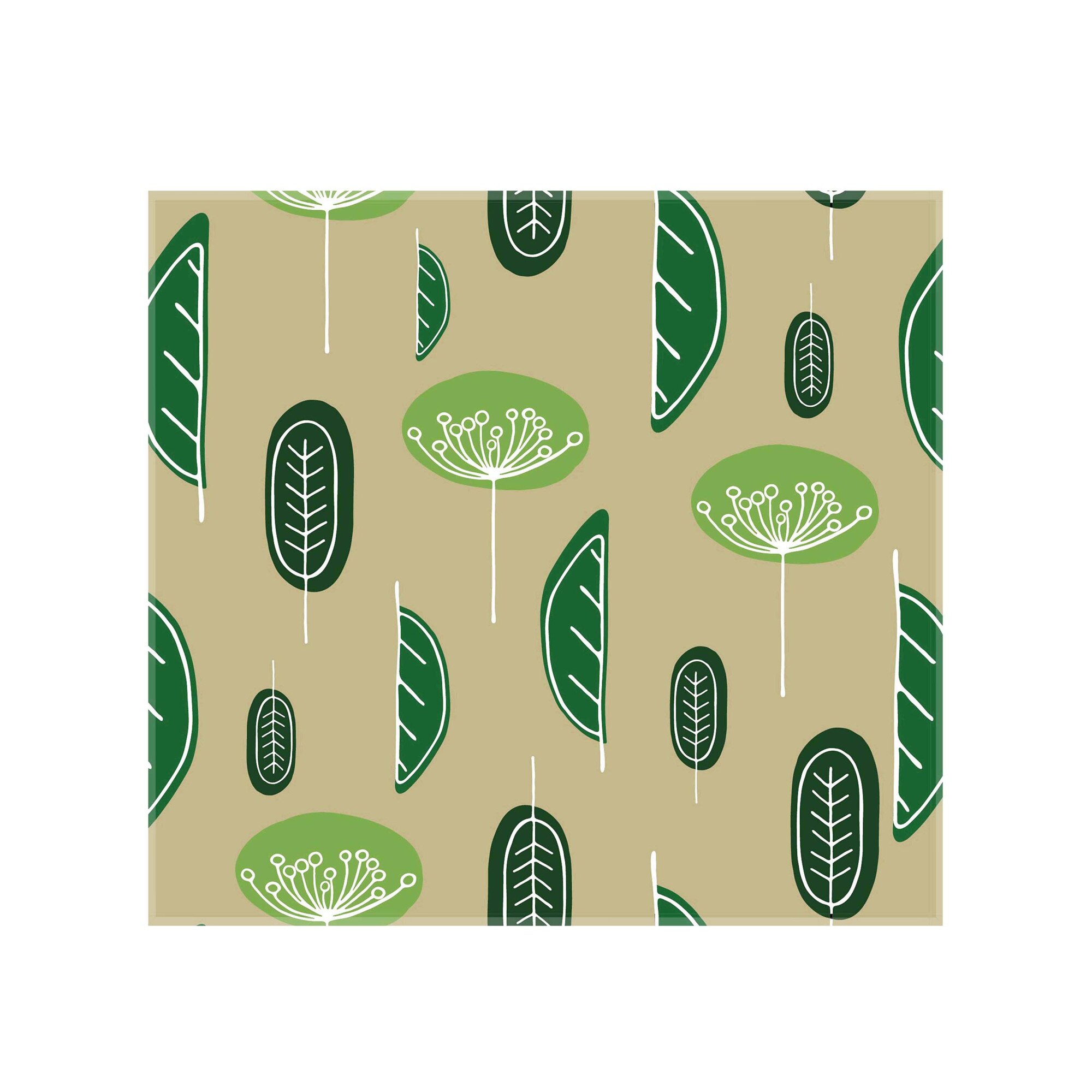 Panou decorativ sticla bucatarie securizata Saint Gobain Glass, imprimata 60x55cm, protectie antistropire pentru aragaz, Ambra Deco, Frunze stilizate bej