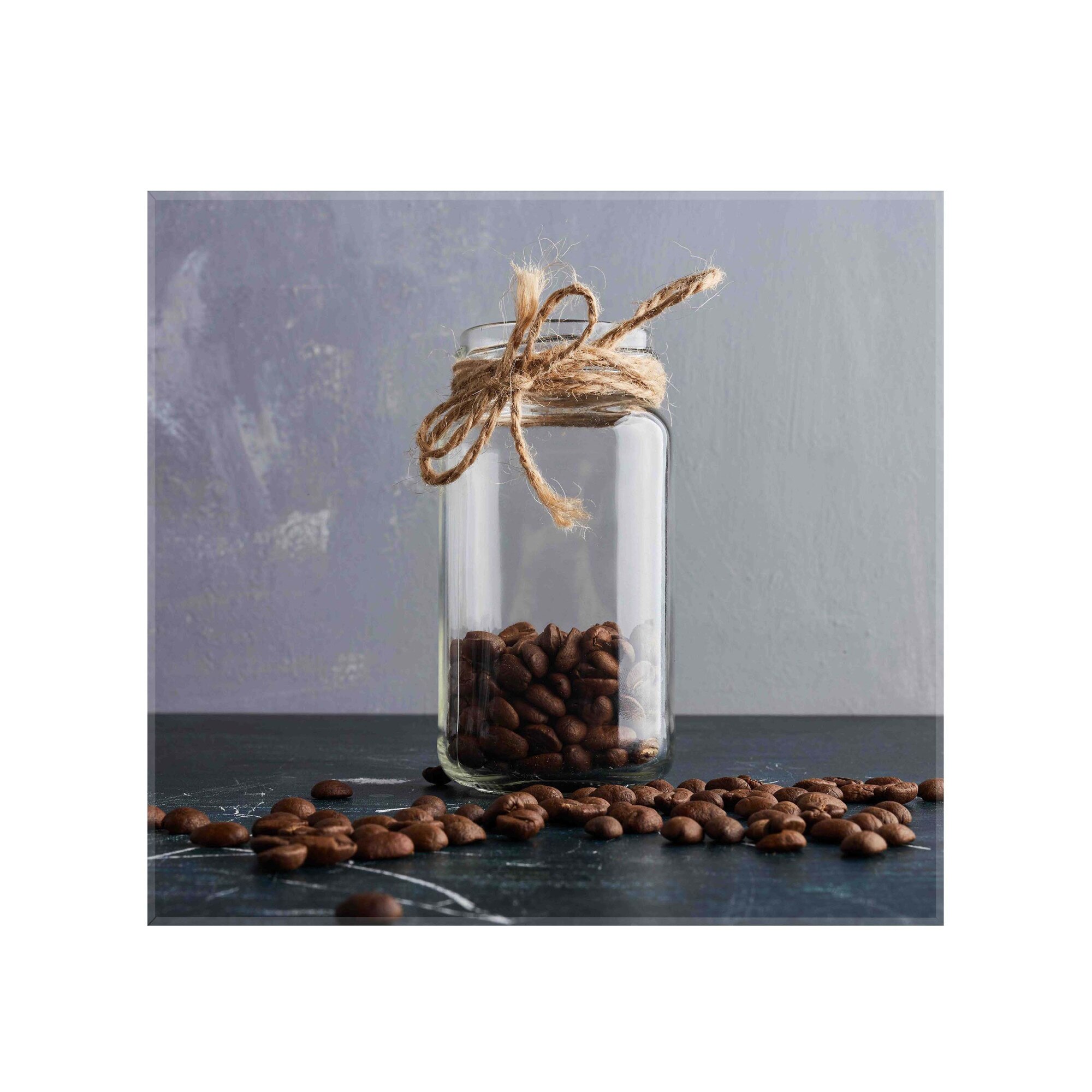 Panou decorativ sticla bucatarie securizata Saint Gobain Glass, imprimata 65x60cm, protectie antistropire pentru aragaz, Ambra Deco, Borcan cafea cu sfoara