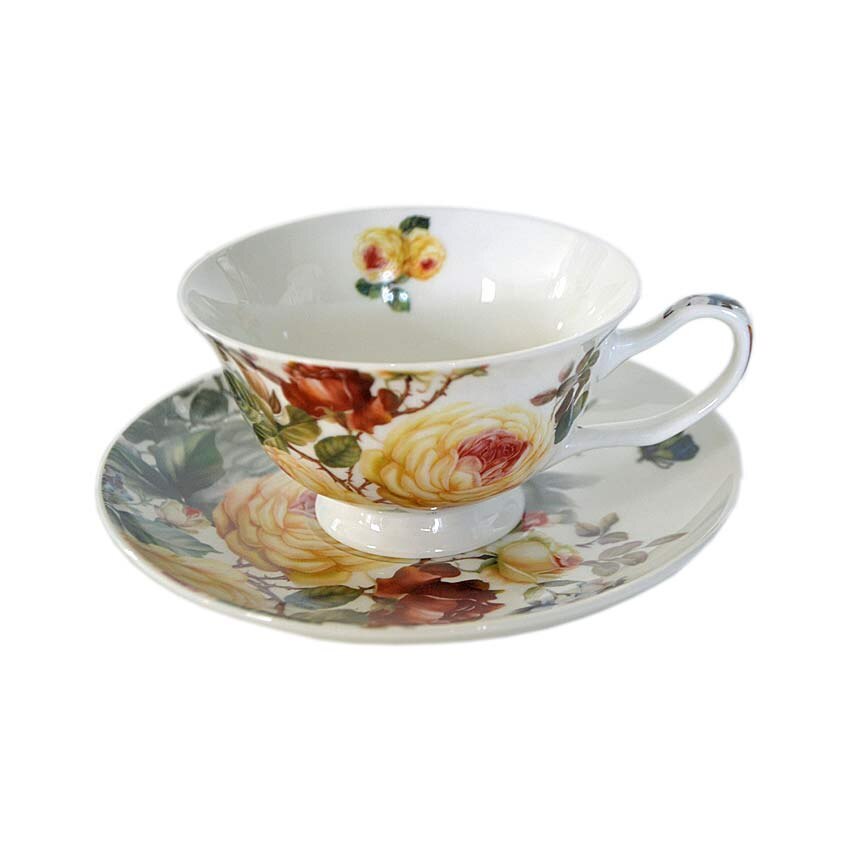 Serviciu ceai set 2 cesti portelan cu farfurie, trandafiri -180 ml