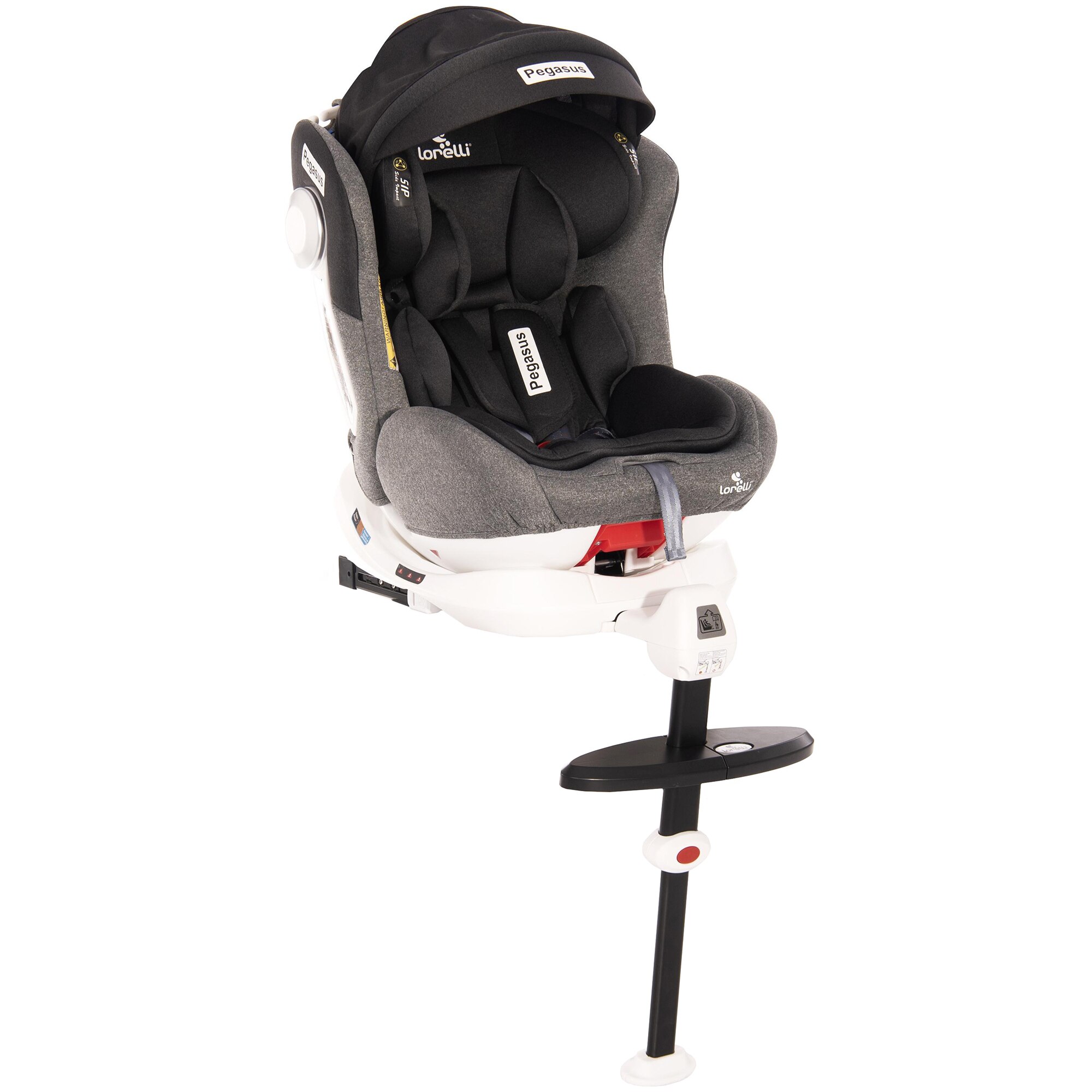 Scaun auto ISOFIX Lorelli Pegasus Light & Dark Grey, 0-36 kg, rotativ 360 grade, Negru