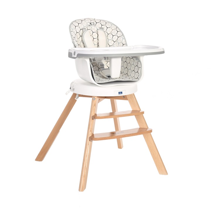 Столче за хранене 3 in 1 Lorelli Napoli Grey Net, Въртяща се седалка, Сив