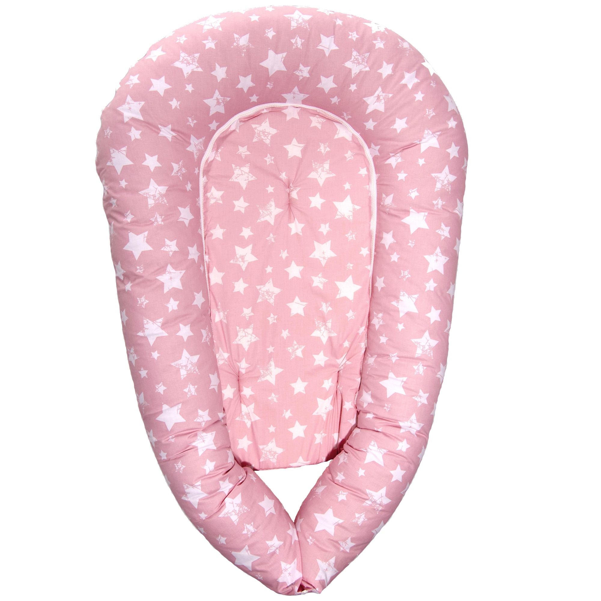 Cosulet bebelus pentru dormit Lorelli Baby Nest 3 in 1 Pink Stars, husa bumbac ranforce, Roz