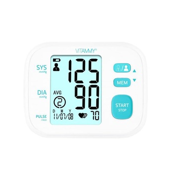 Tensiometru electronic de brat VITAMMY Cosmo, detectare aritmie, memorare 2 utilizatori, manseta 22-32 cm, Alb Tensiometru electronic de brat VITAMMY Cosmo, detectare aritmie, memorare 2 utilizatori, manseta 22-32 cm, Alb