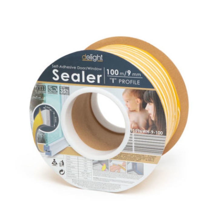 Profil izolator Delight, autoadeziv pentru ferestre si usi, profil „I” - 100 m, alb, latime 9 mm, grosime 2mm, 48 g