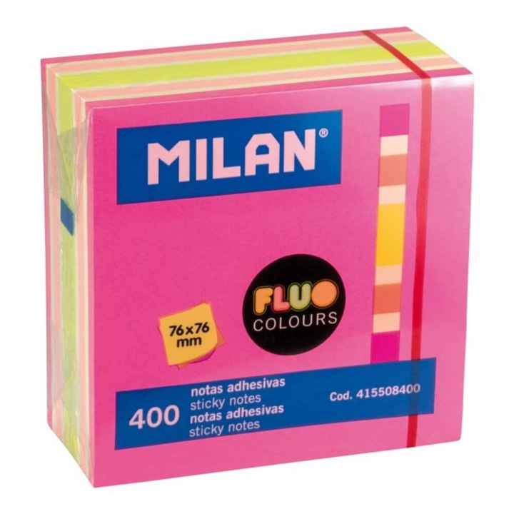 Notite Adezive MILAN, 76x76 mm, 400 File, Galben/Roz Neon