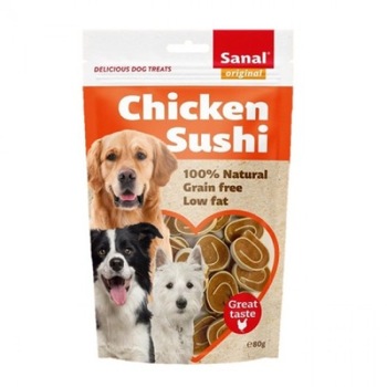 Recompense pentru caini, Sanal Chicken Sushi Dog Treat, 80 g Recompense pentru caini, Sanal Chicken Sushi Dog Treat, 80 g