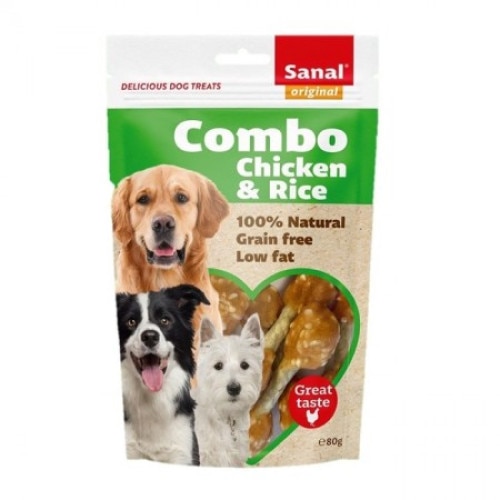 Recompense pentru caini, Sanal Combo Chicken & Rice Dog Treat, 80 g