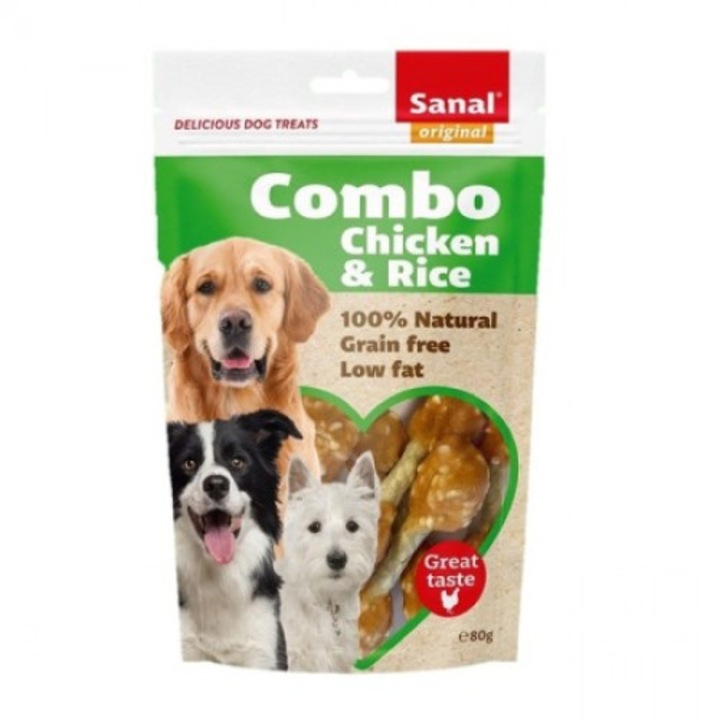 Награди за кучета Sanal Combo Chicken & Rice Dog Treat, 80 гр