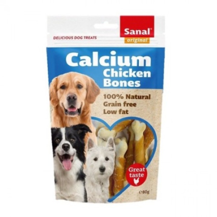 Награди за кучета Sanal Calcium Bone Dog Treat, 80 гр