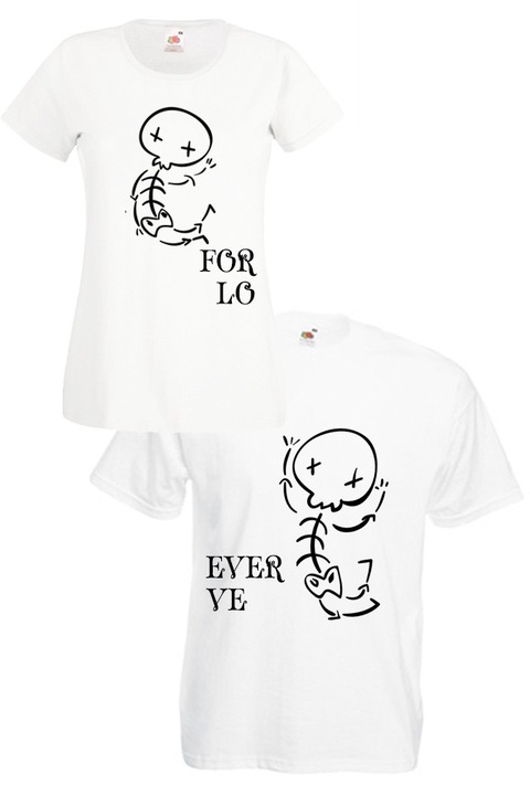 Комплект тениски Fruit of the Loom Forever Love 8010827, бели, мъжка M и дамска XS