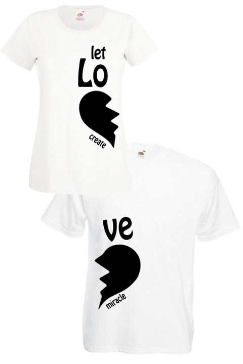 Комплект тениски Fruit of the Loom Let Love Create Miracle 8011003, бели, мъжка L и дамска XL
