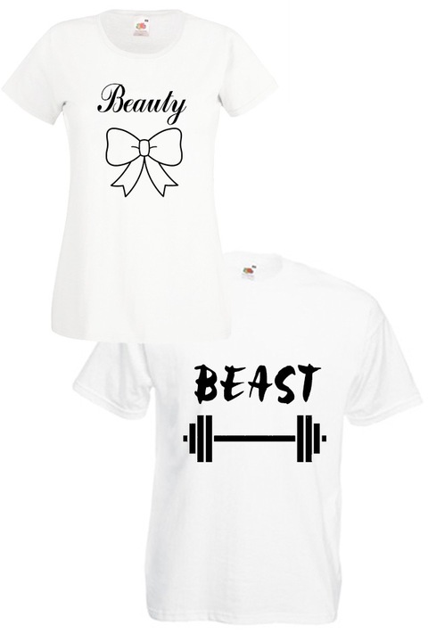 Комплект тениски Fruit of the Loom Beauty & Beast 8011153, бели, мъжка L и дамска XS