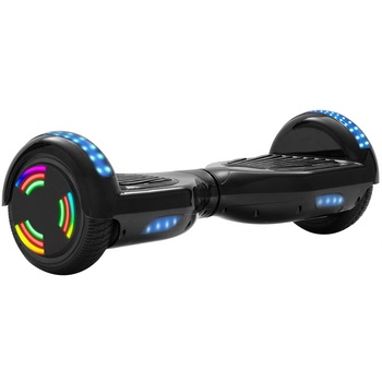 Hoverboard electric cu boxe Bluetooth, LED RGB, 500W, AC110-240V/50-60HZ, Cu sistem de auto-echilibrare, Ø6,5 inci, Negru Hoverboard electric cu boxe Bluetooth, LED RGB, 500W, AC110-240V/50-60HZ, Cu sistem de auto-echilibrare, Ø6,5 inci, Negru