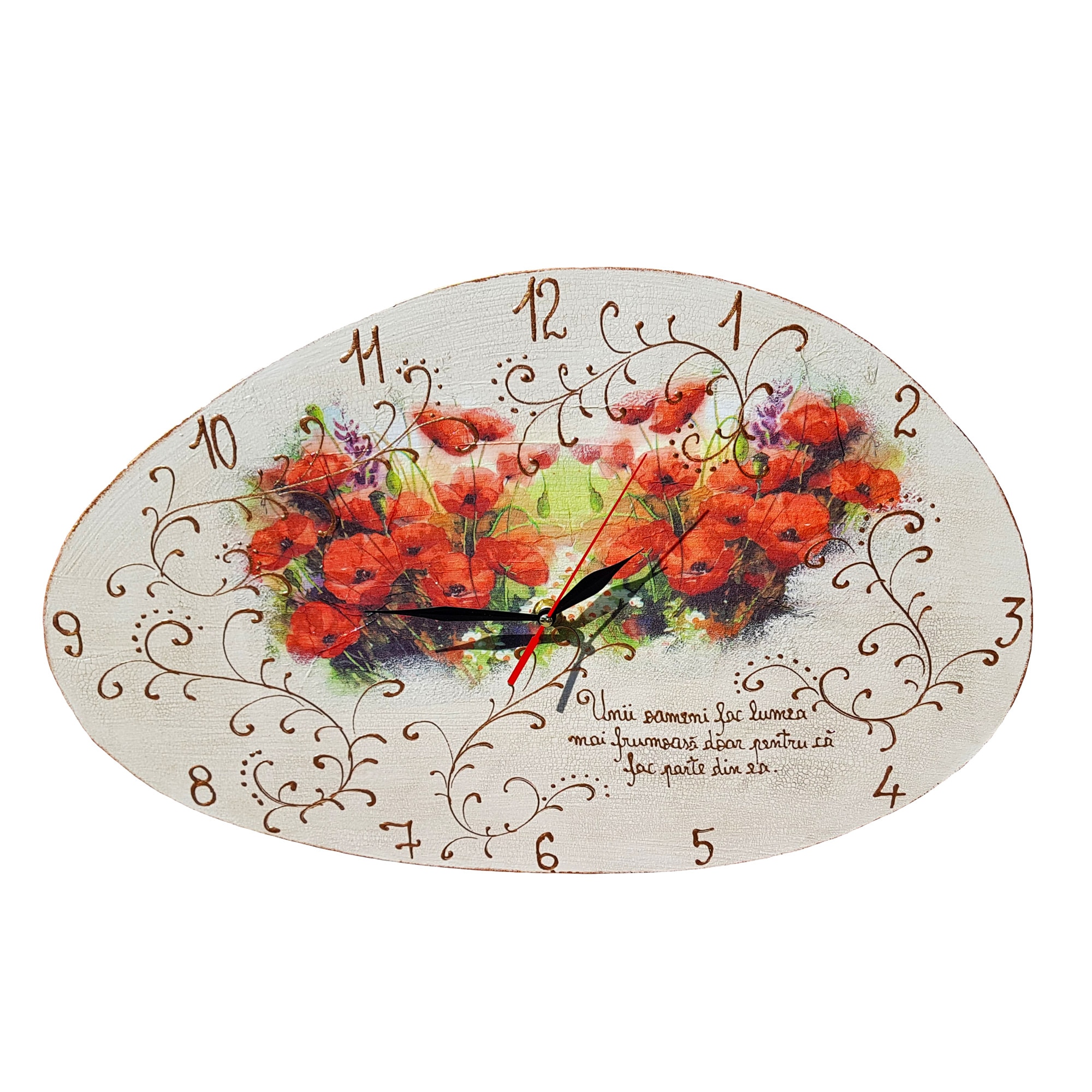 Ceas asimetric 50x30 cm, Art Stic, Poppies