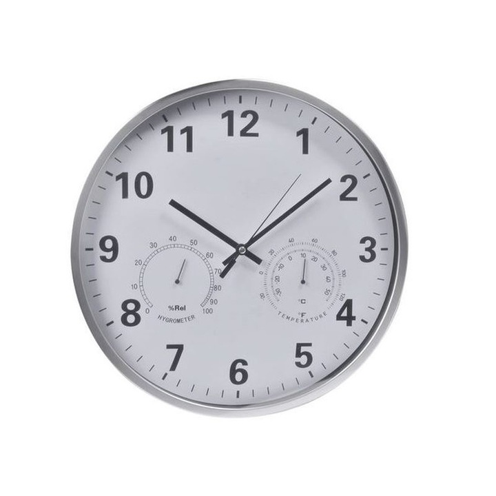 Ceas de perete, indicator de temperatura si umiditate, 35cm