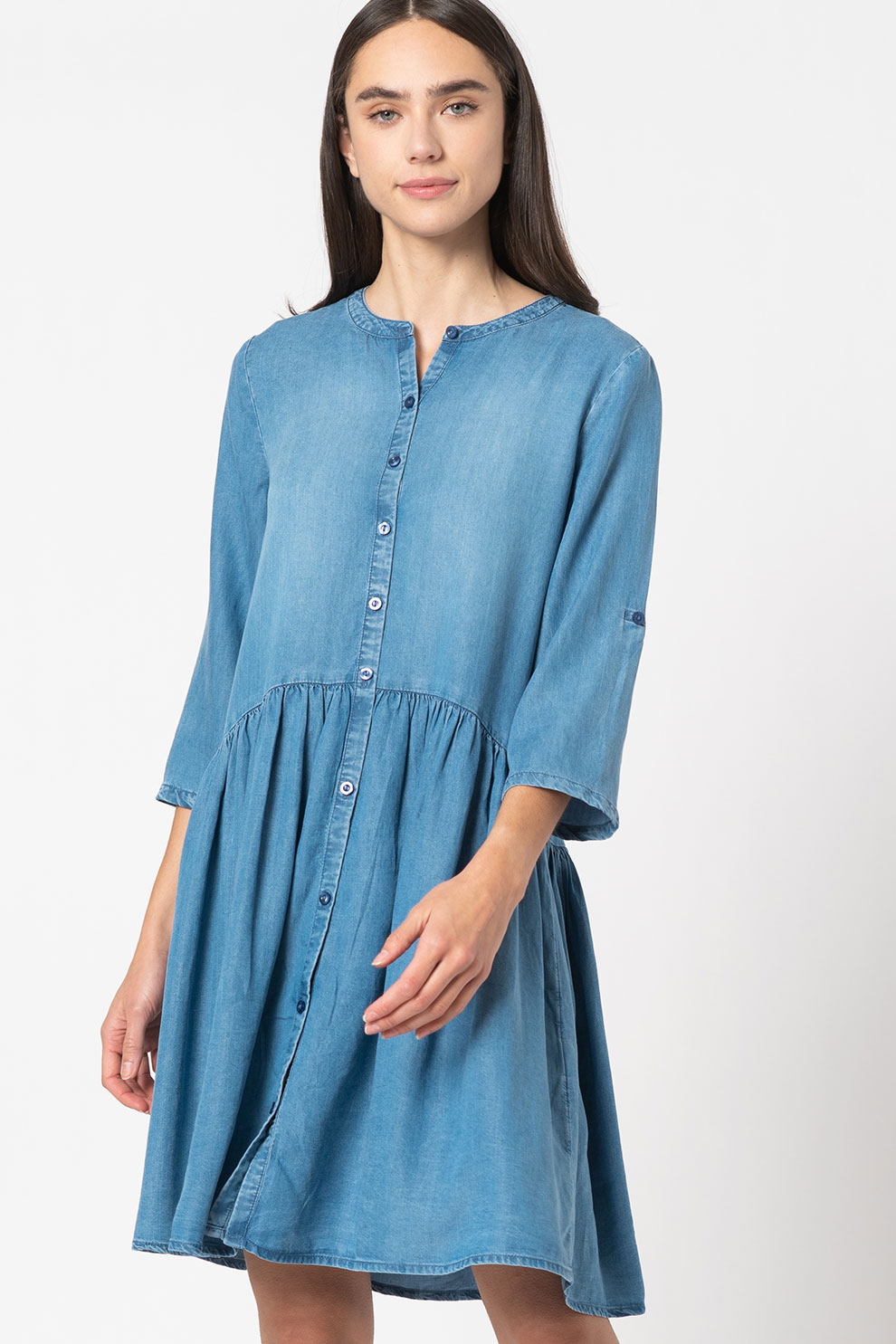 Tom Tailor, Rochie evazata tip tunica din lyocell, Albastru, XS