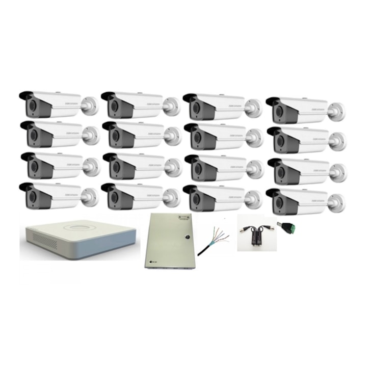 Sistem supraveghere video Hikvision 8 camere 4 in 1 8MP IR 60m, DVR 8 canale 4K, accesorii, Hard Disk