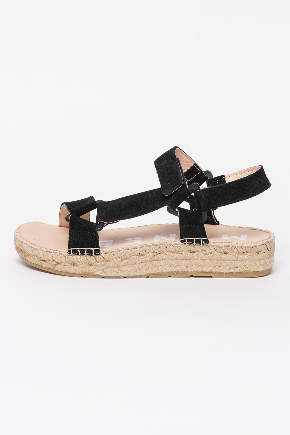 Manebi, Sandale tip espadrile de piele intoarsa cu aplicatie impletita din iuta Hamptons