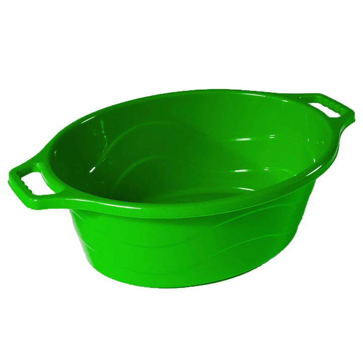 Lighean Oval cu Manere STERK, Capacitate 40 L, Dimensiune 63x52x24 cm, Material Plastic, Culoare Verde