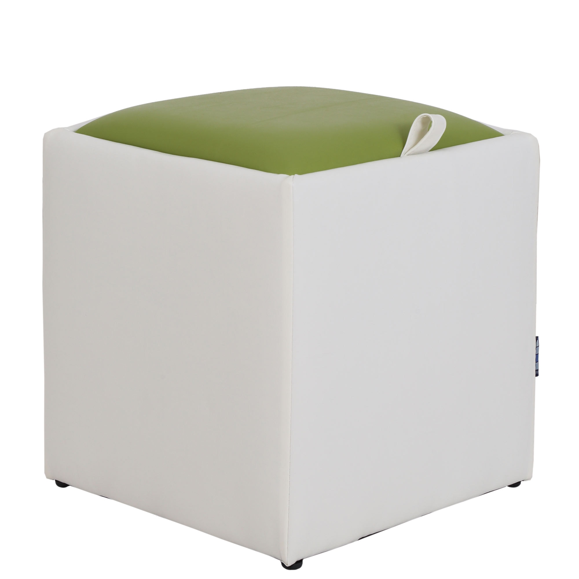Taburet Box, piele ecologica Alb/Verde 37x37x41