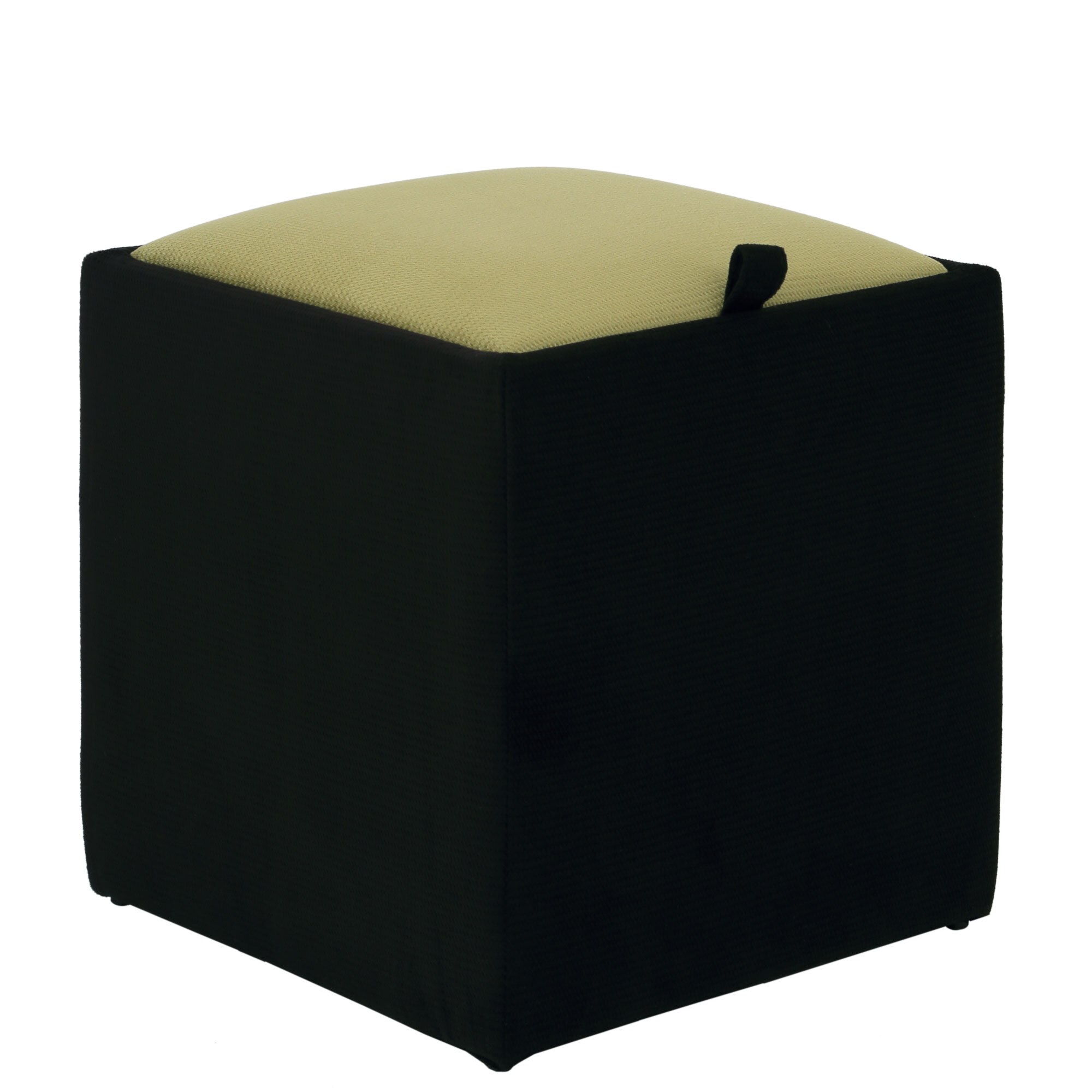 Taburet Box bicolor, stofa Diamond Negru/Verde 37x37x41