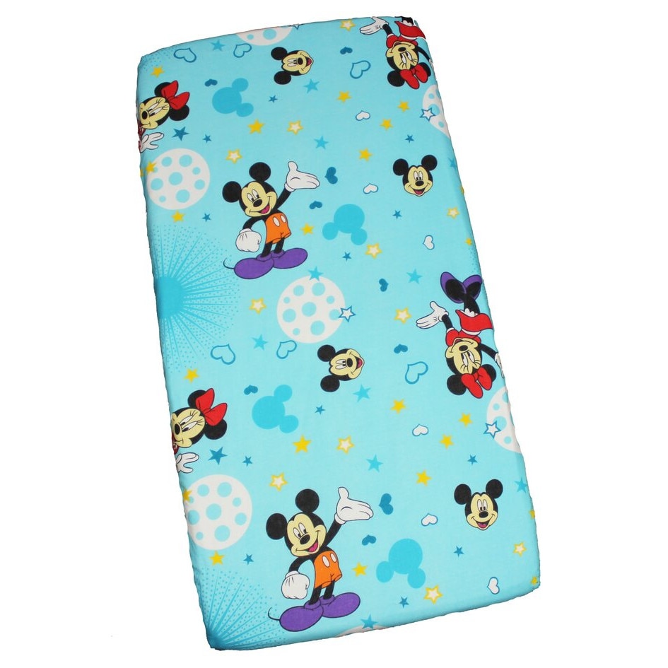 Cearceaf Minnie si Mickey, albastru cu stelute, 120x60cm
