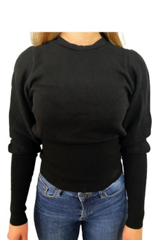 Pulover dama, negru, cu maneci bufante, 50% bumbac, 50% acril Pulover dama, negru, cu maneci bufante, 50% bumbac, 50% acril