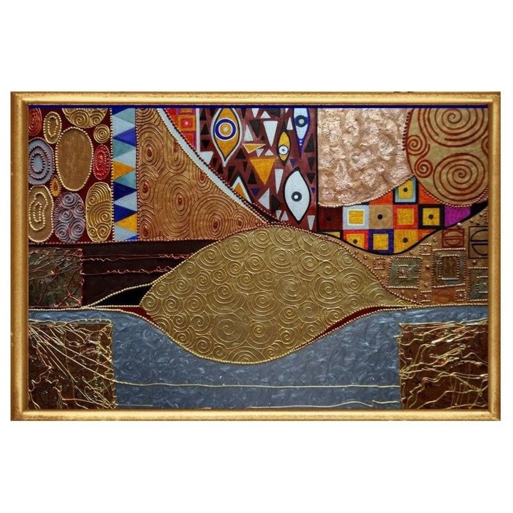 Tablou pictat manual Gustav Klimt Adele Bloch Bauer abstract auriu 100x69cm