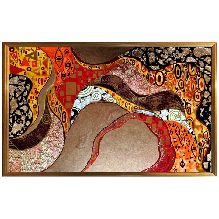 Tablou pictat manual Gustav Klimt Stralucire orientala, auriu, caramiziu 100x65 cm