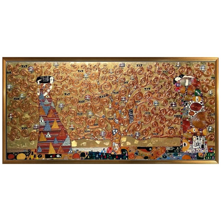 Tablou pictat manual Gustav Klimt The Kiss Sarutul 196x100cm