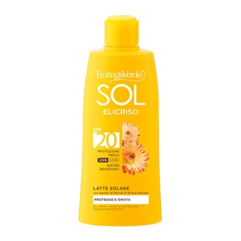 Lapte protectie solara, rezistent la apa, cu extract de helycrysum de la Palatul Massaini, SPF 20 - Sol Elicriso, 200 ML, Bottega Verde Lapte protectie solara, rezistent la apa, cu extract de helycrysum de la Palatul Massaini, SPF 20 - Sol Elicriso, 200 ML, Bottega Verde
