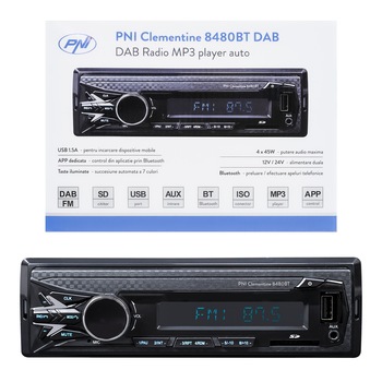 DAB Radio MP3 player auto PNI Clementine 8480BT 4x45w, 12/24V, 1 DIN, cu SD, USB, AUX, RCA, Bluetooth si USB 1.5A pentru incarcare telefon DAB Radio MP3 player auto PNI Clementine 8480BT 4x45w, 12/24V, 1 DIN, cu SD, USB, AUX, RCA, Bluetooth si USB 1.5A pentru incarcare telefon