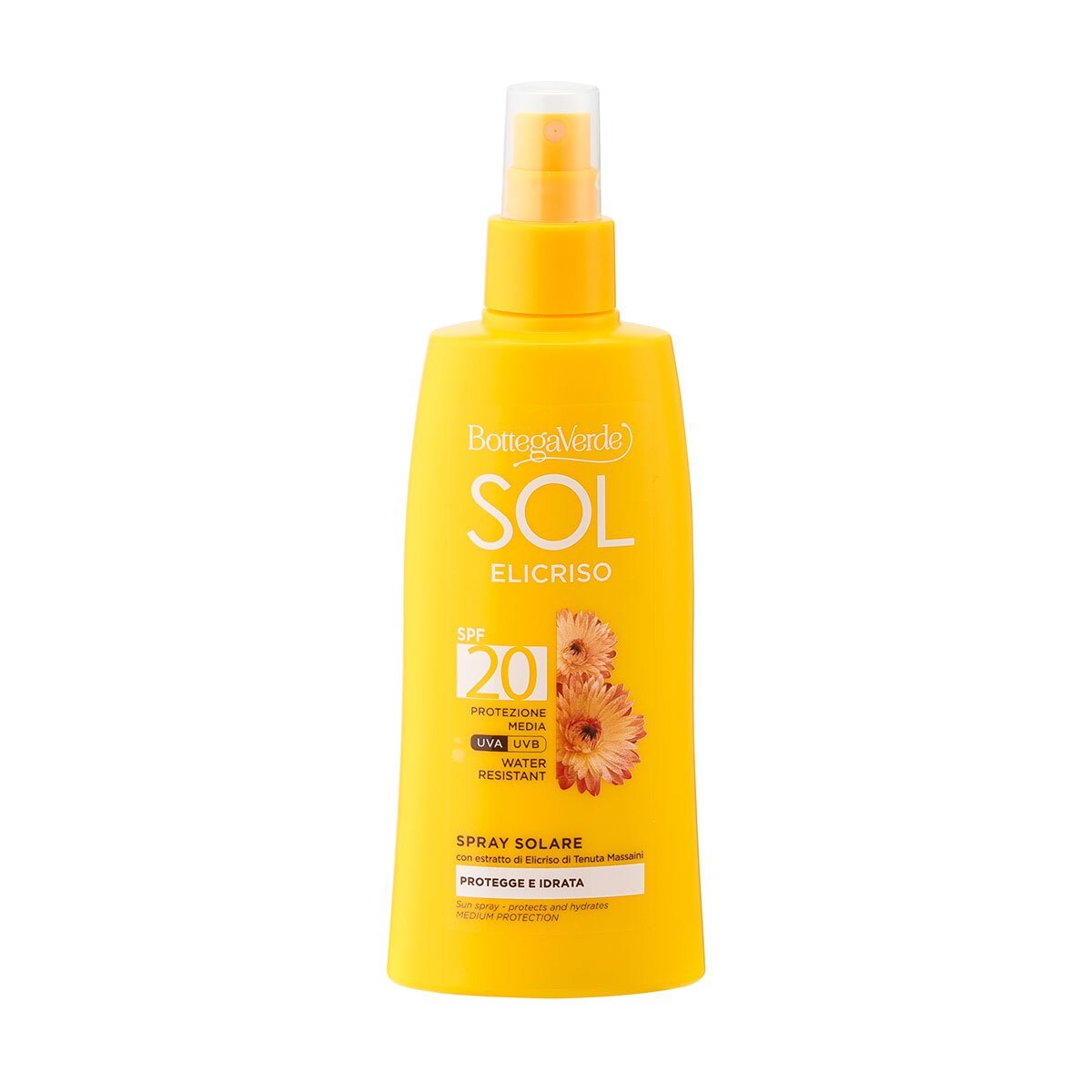 Spray protectie solara, cu extract de helycrysum de la Domeniul Massaini, SPF20 - Sol Elicriso, 200 ML, Bottega Verde
