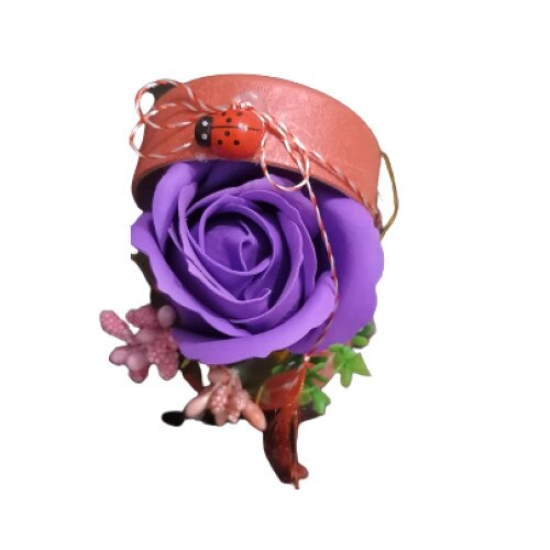 Martisorin cu trandafir din sapun parfumat lila in cutie