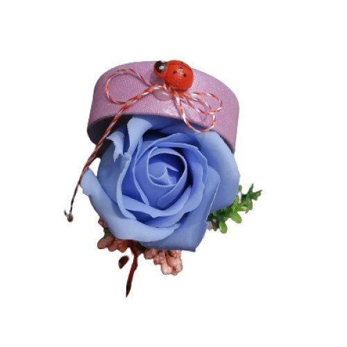 Martisor in cutie, cu trandafir din sapun parfumat turcoaz