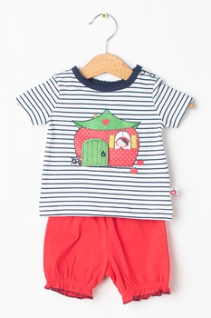 Blue Seven, Set de tricou si pantaloni scurti de bumbac organic, Alb/Bleumarin/Corai Blue Seven, Set de tricou si pantaloni scurti de bumbac organic, Alb/Bleumarin/Corai