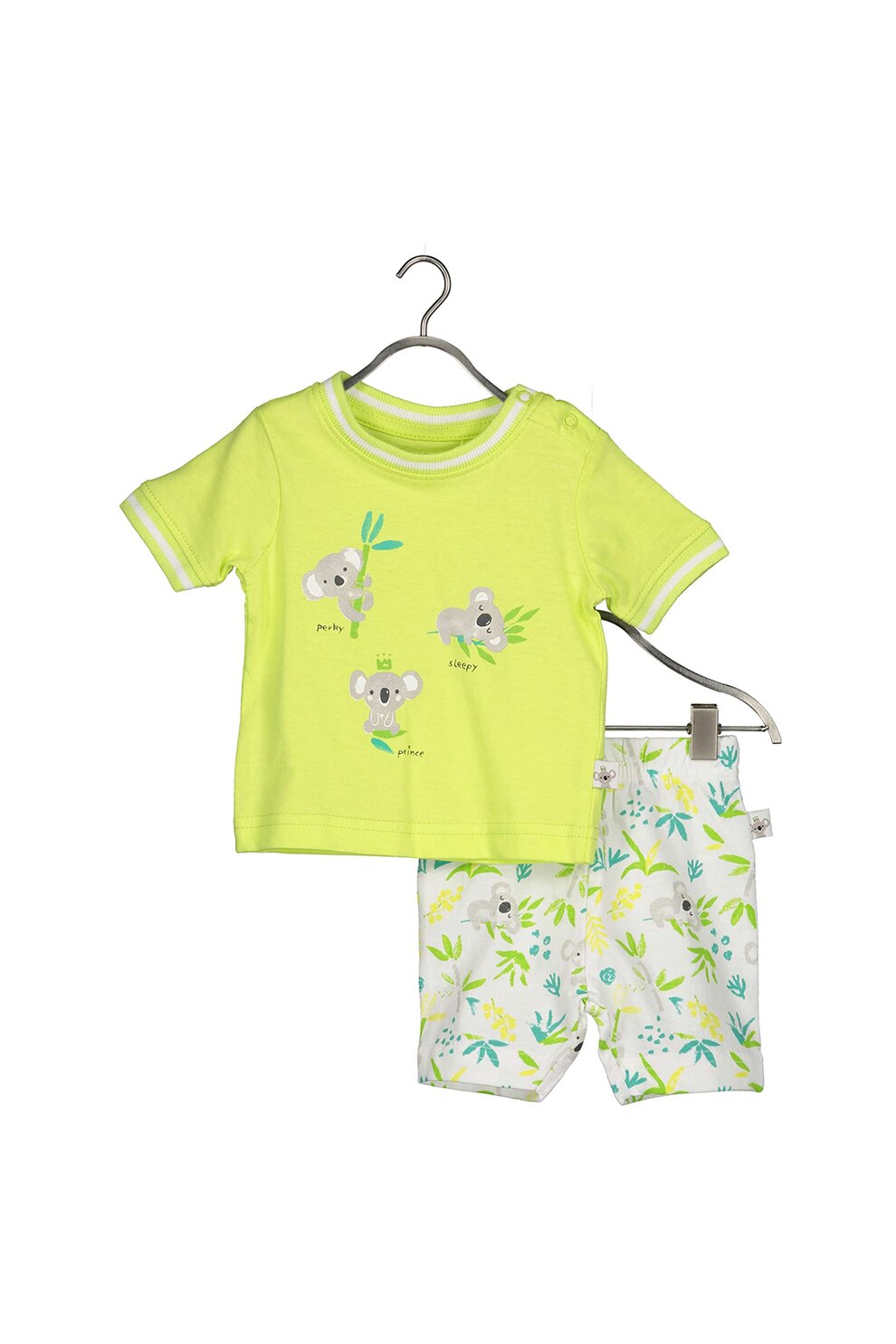 Blue Seven, Set de tricou si pantaloni scurti cu imprimeu, Verde lime/Alb/Albastru aqua