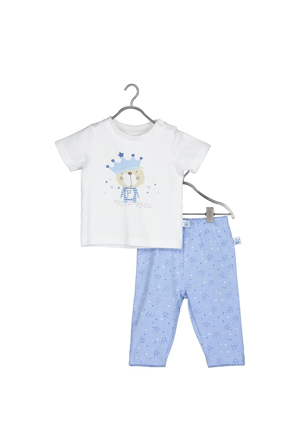 Blue Seven, Set de tricou cu imprimeu si pantaloni lungi, Alb/Albastru lavanda