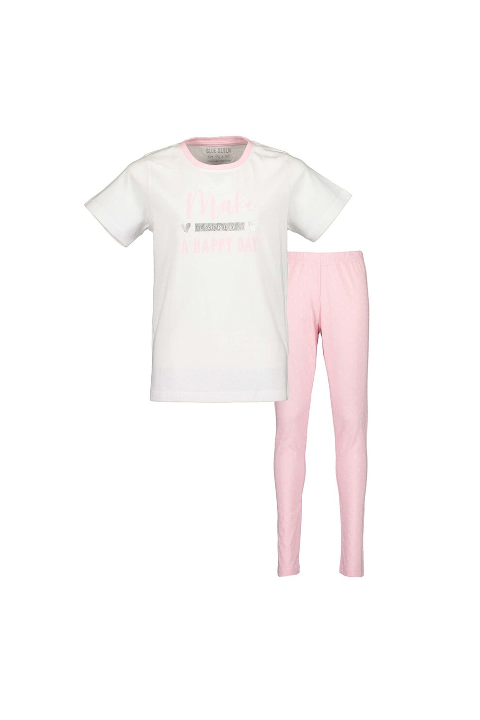 Blue Seven, Pijama cu imprimeu text, Alb/Roz