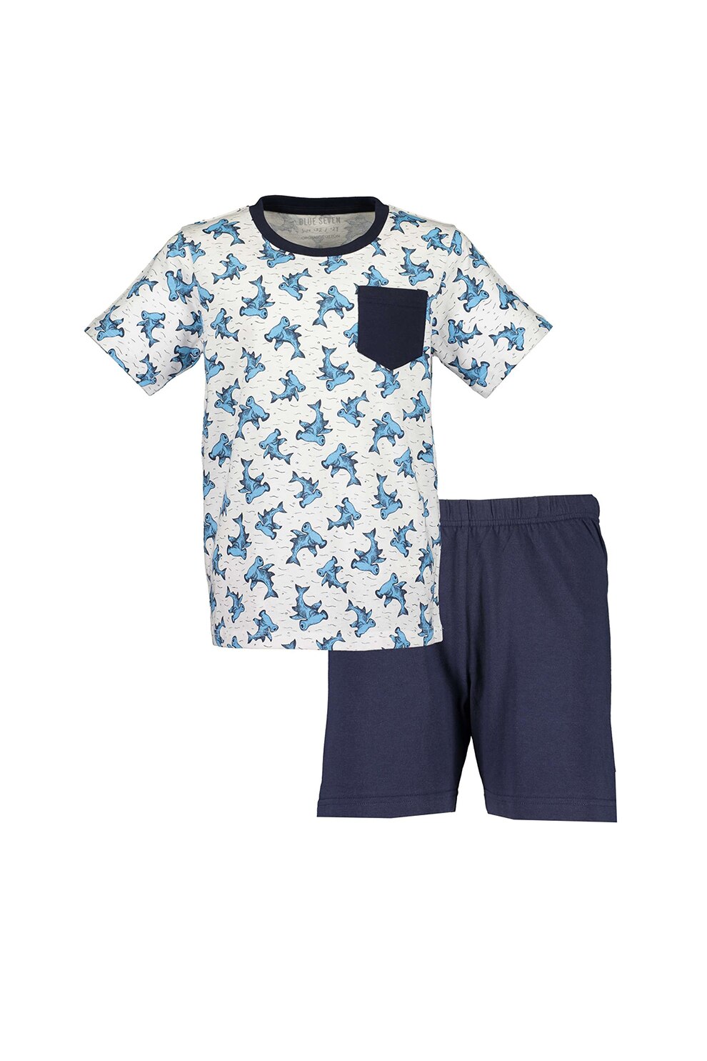 Blue Seven, Pijama scurta cu buzunar pe piept, Alb/Bleumarin
