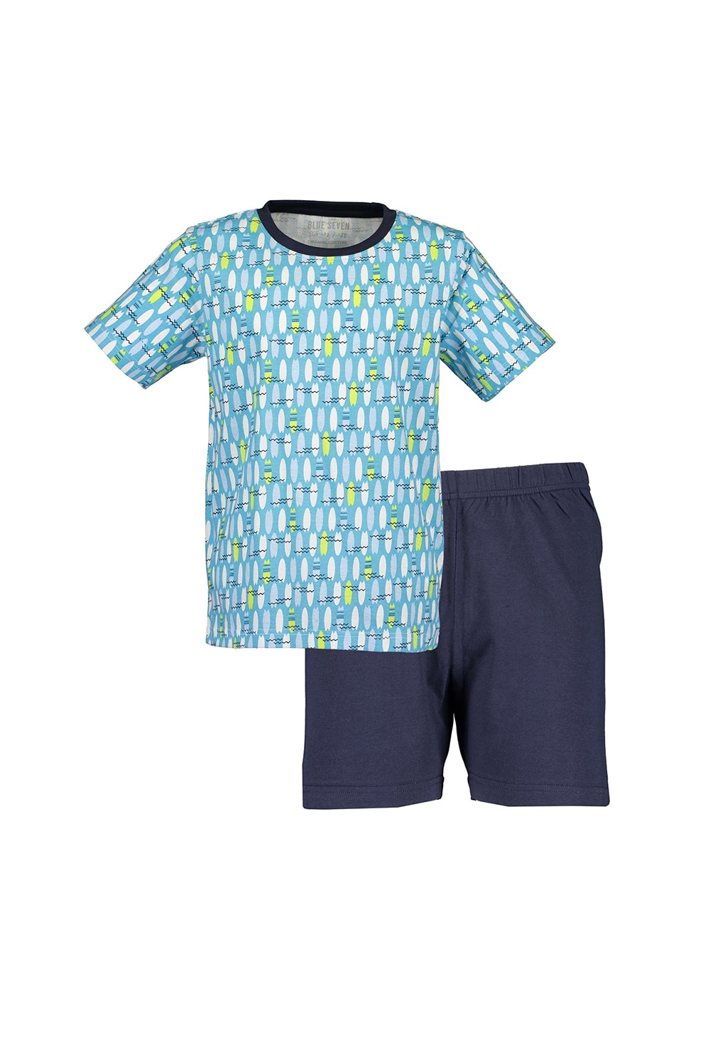 Blue Seven, Pijama scurta cu imprimeu grafic, Albastru/Alb