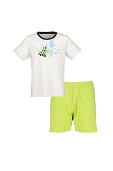 Blue Seven, Pijama scurta cu imprimeu text, Alb/Verde lime Blue Seven, Pijama scurta cu imprimeu text, Alb/Verde lime