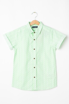 Blue Seven, Camasa cu maneci scurte si palmieri, Alb/Verde electric, 152 CM Blue Seven, Camasa cu maneci scurte si palmieri, Alb/Verde electric, 152 CM