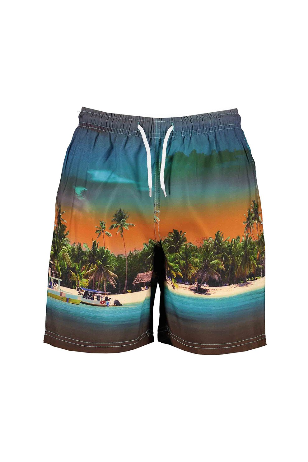 Blue Seven, Bermude de baie cu model tropical, Albastru/Oranj