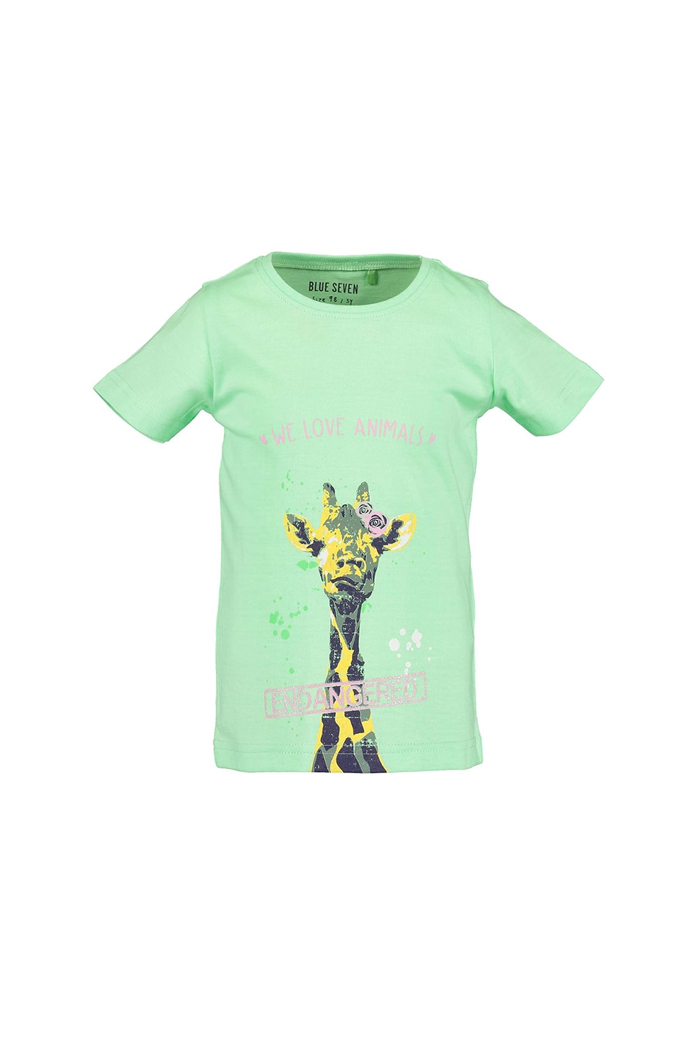 Blue Seven, Tricou cu decolteu la baza gatului si imprimeu grafic, Verde menta/Galben/Roz