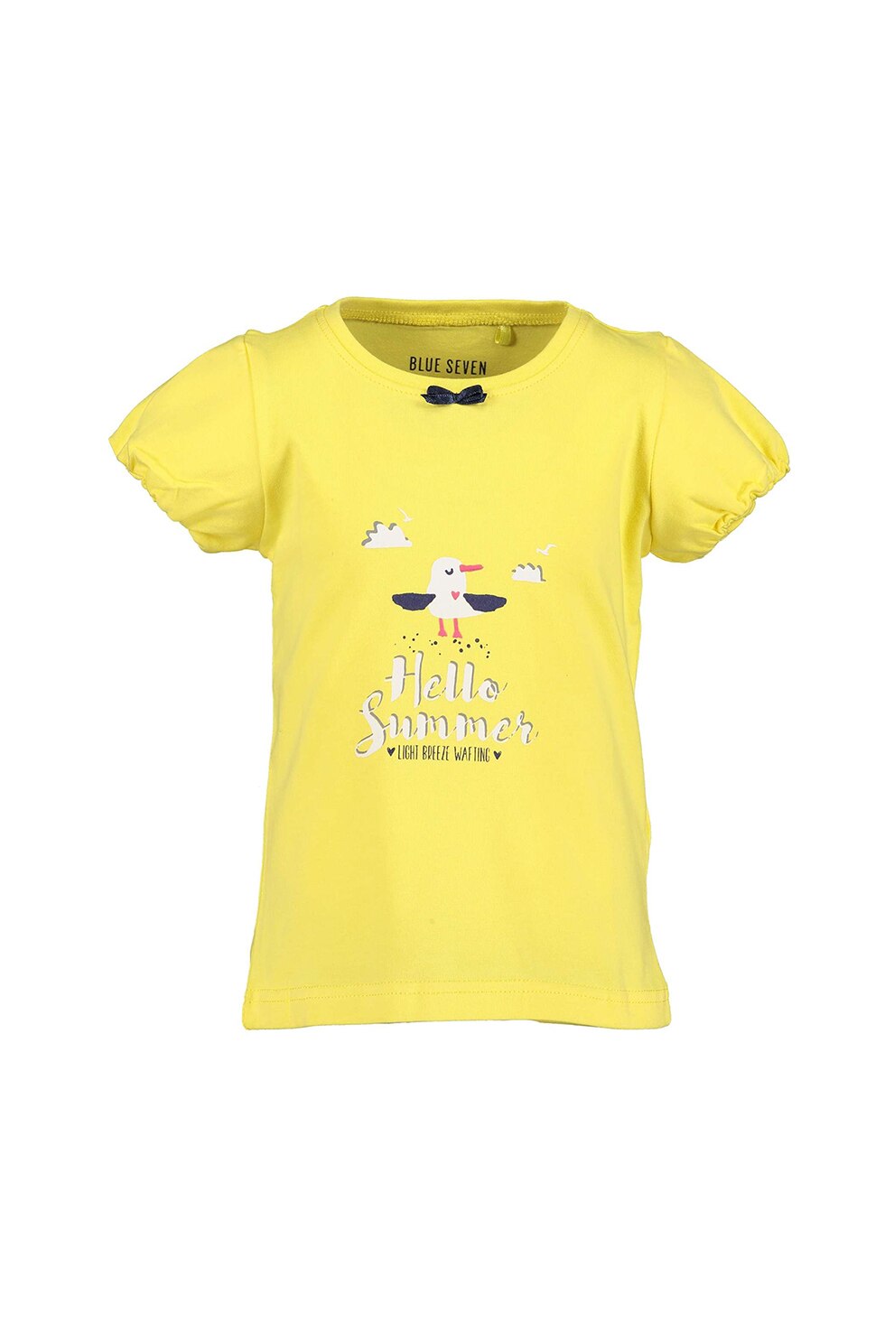 Blue Seven, Tricou cu imprimeu grafic si maneci bufante, Galben/Alb